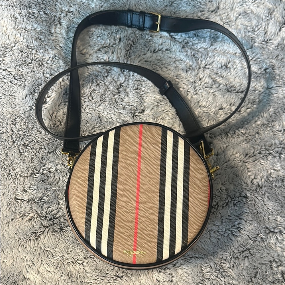 Burberry Tan and Black Striped Crossbody Bag